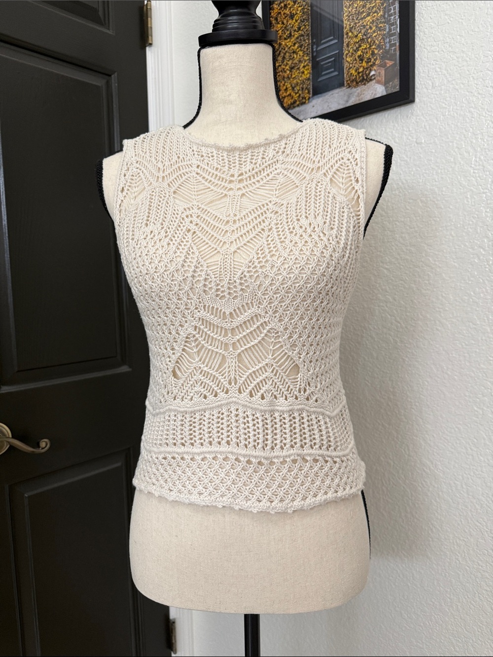 Abercrombie & Fitch Cream Crochet Knit Sleeveless Top